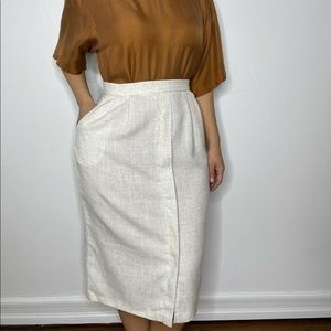 VINTAGE LINEN IVORY PENCIL SKIRT - SIZE M